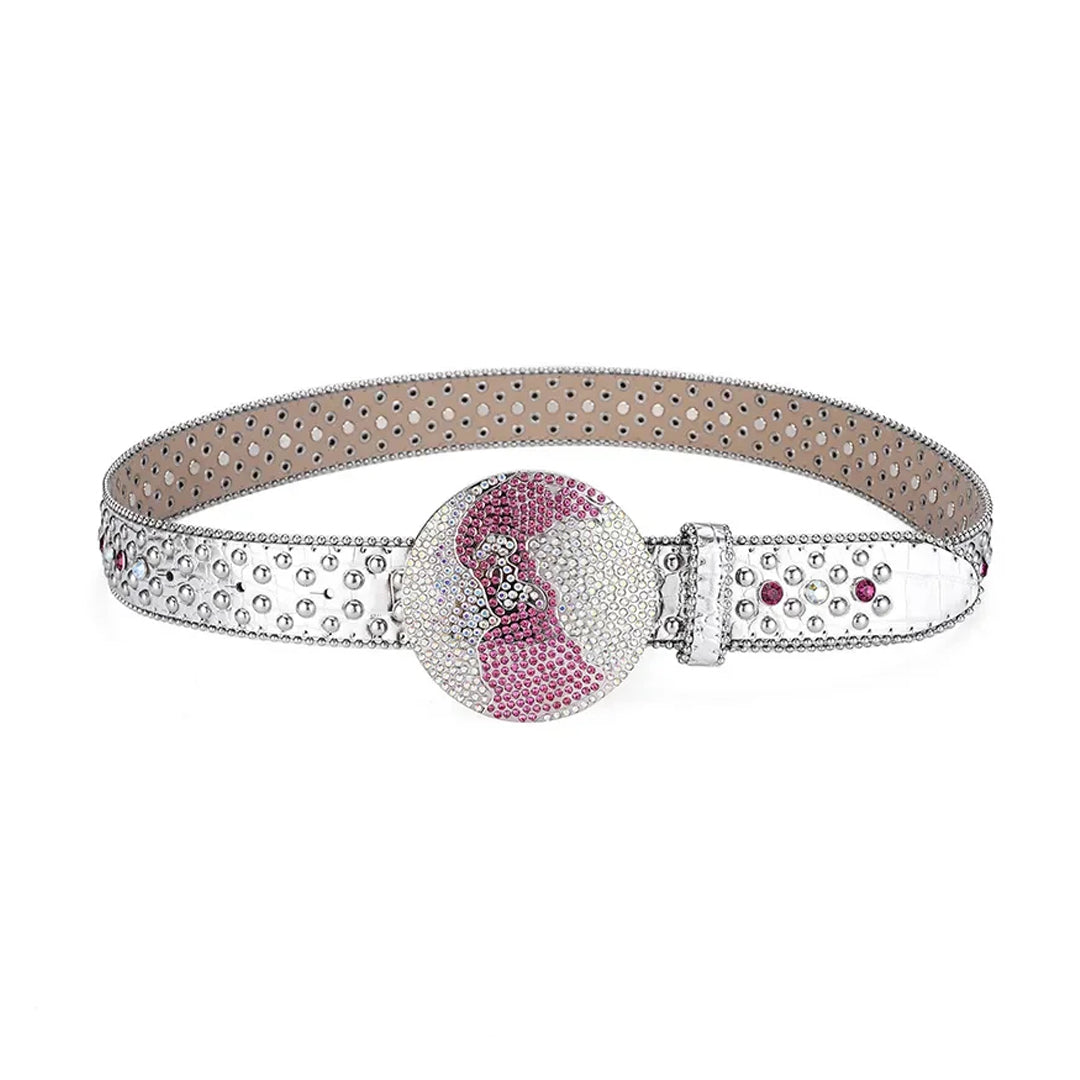 Globe Buckle With Silver & Pink Studded Rhinestone Belt