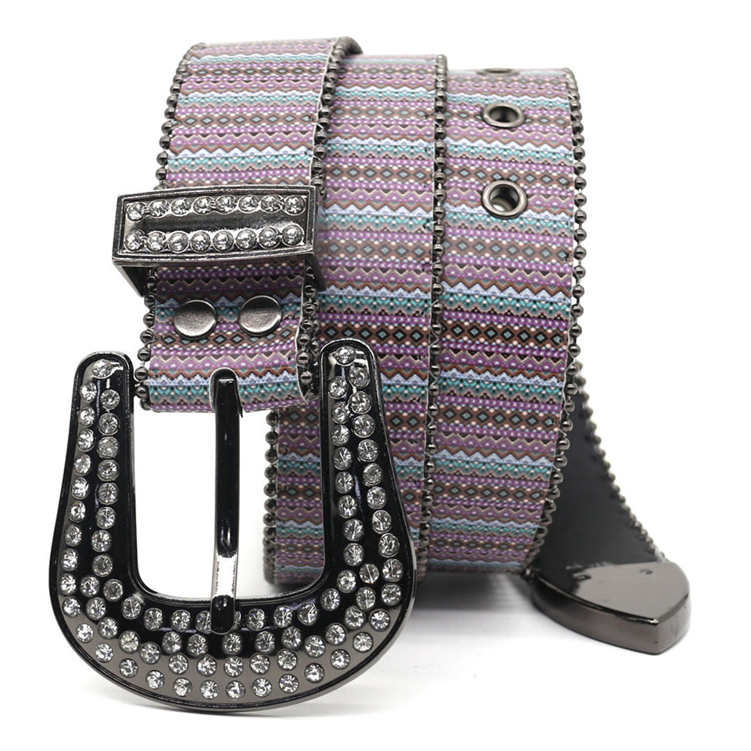 Engraved Buckle Angel Ranch White Studded Rhinestone Belt