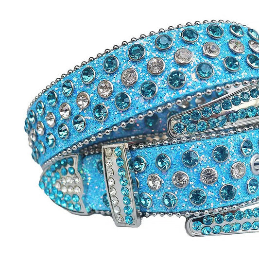 Sky Blue and Clear Rhinestone Belt With Sky Glitter Strap