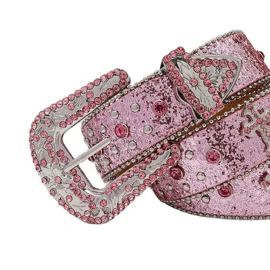Pink rhinestone belt with pink strap – Rhinestone Belt Shop