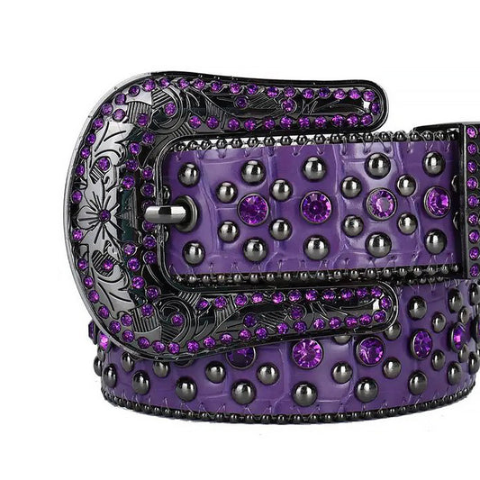 Purple Rhinestone And Silver Studs Belt With Purple Strap