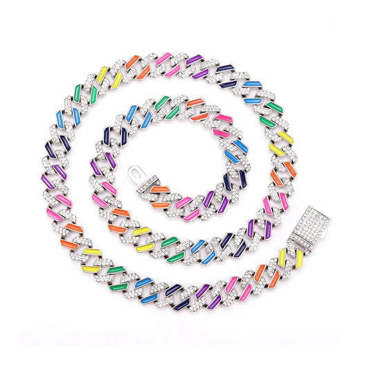 13mm colorful Miami Cuban link chain – Rhinestone Belt Shop