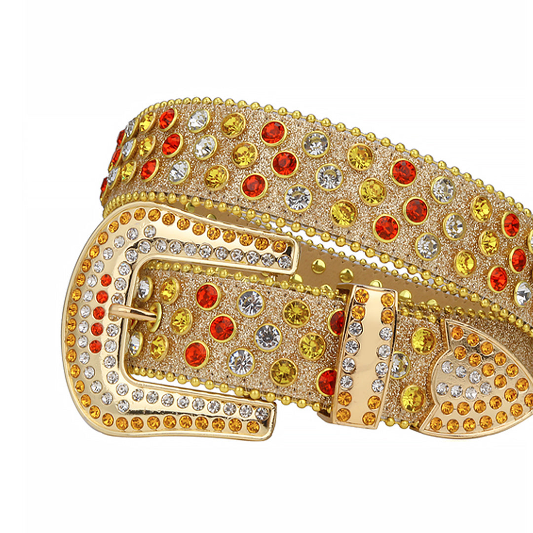 Multi Crystal Rhinestone Belt Gold Strap