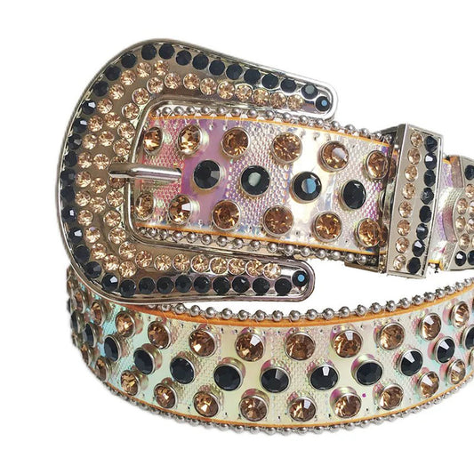 Black And Gold Rhinestone Belt With Pink Chromatic Strap