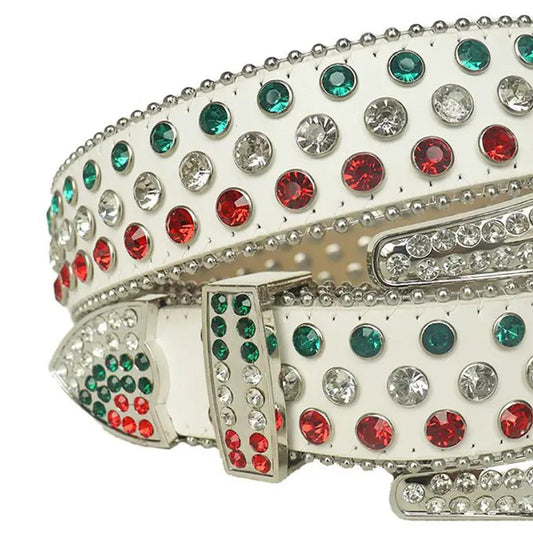 Multi Color Rhinestone Belt With White Strap