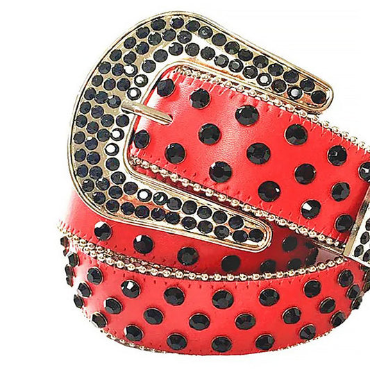Black Rhinestone Belt With Red Strap