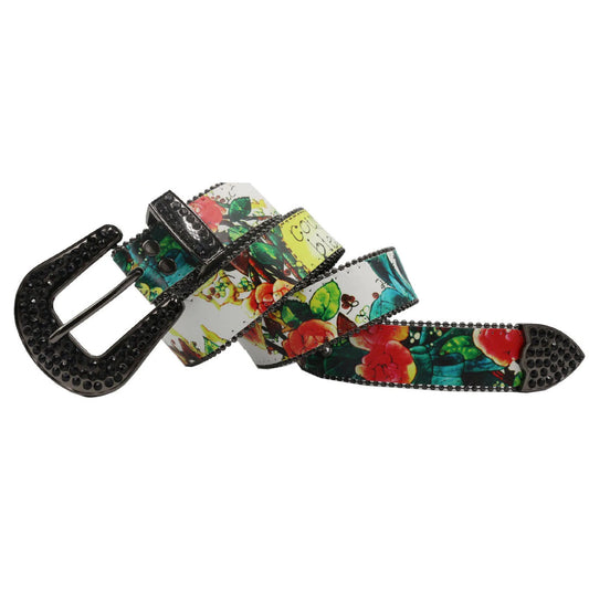 Count Your Bless Strap With Black Studded Rhinestone Belt