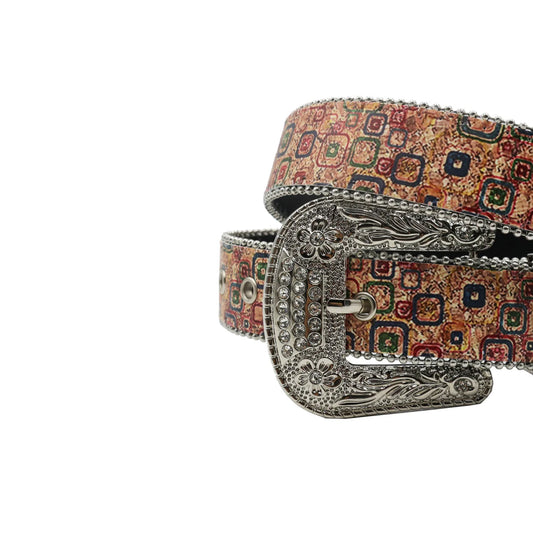 Silver buckle square design strap silver studded rhinestone belt – Rhinestone Belt Shop