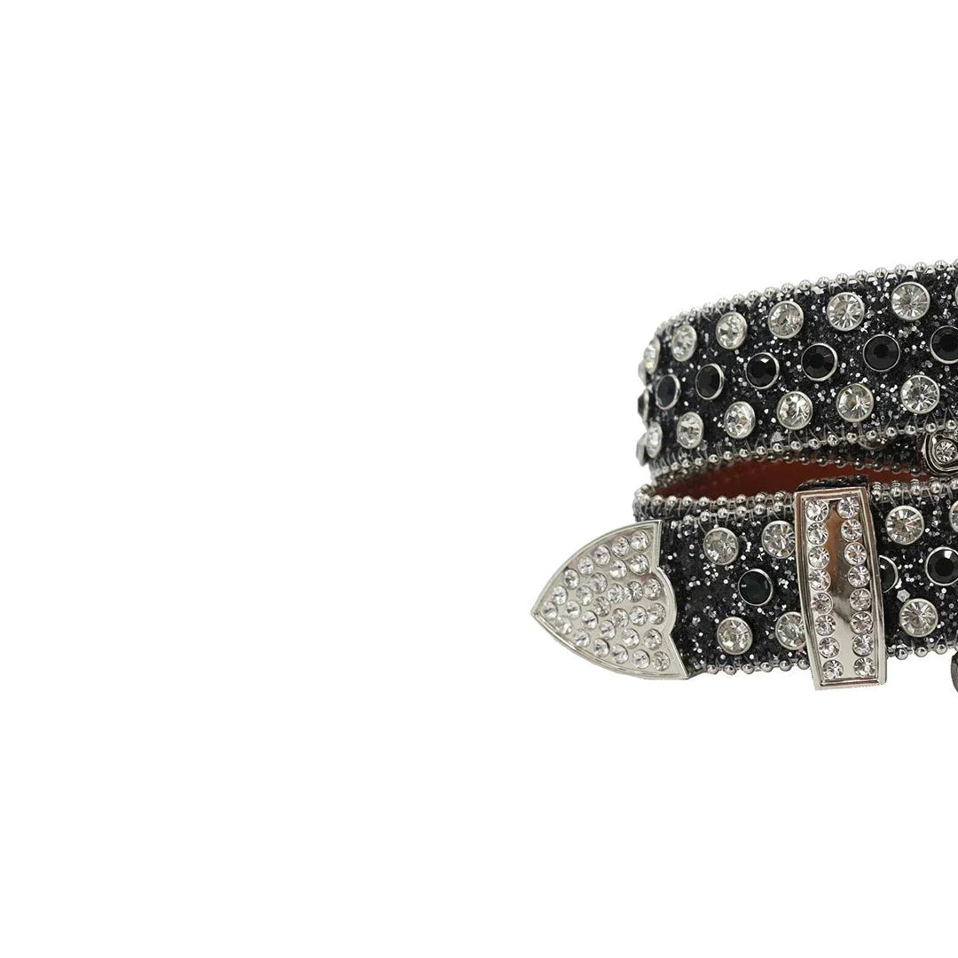 Engraved Buckle With Black Western Rhinestone Belt