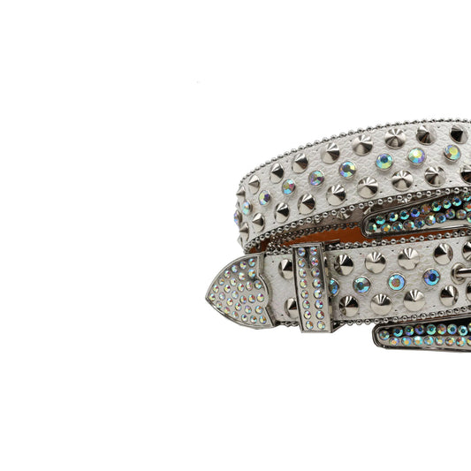 Silver Studs and Vintage Western Flair With Radiant White Rhinestone Belt