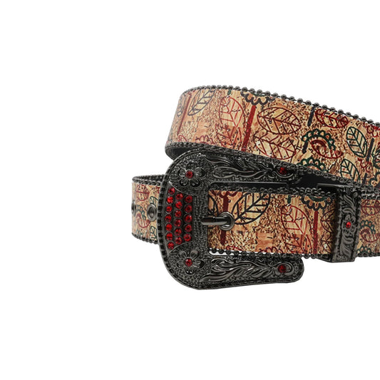 Black buckle leaf strap red studded rhinestone belt – Rhinestone Belt Shop