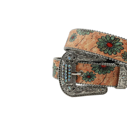 Wide Buckle Flower Style With Blue Studded Rhinestone Belt