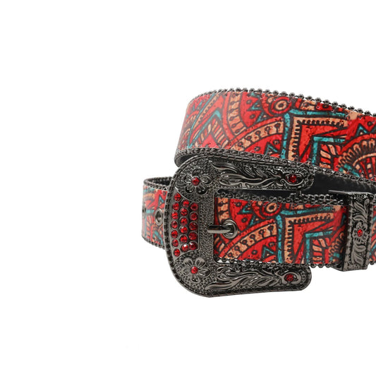 Black buckle classic strap red studded rhinestone belt – Rhinestone Belt Shop