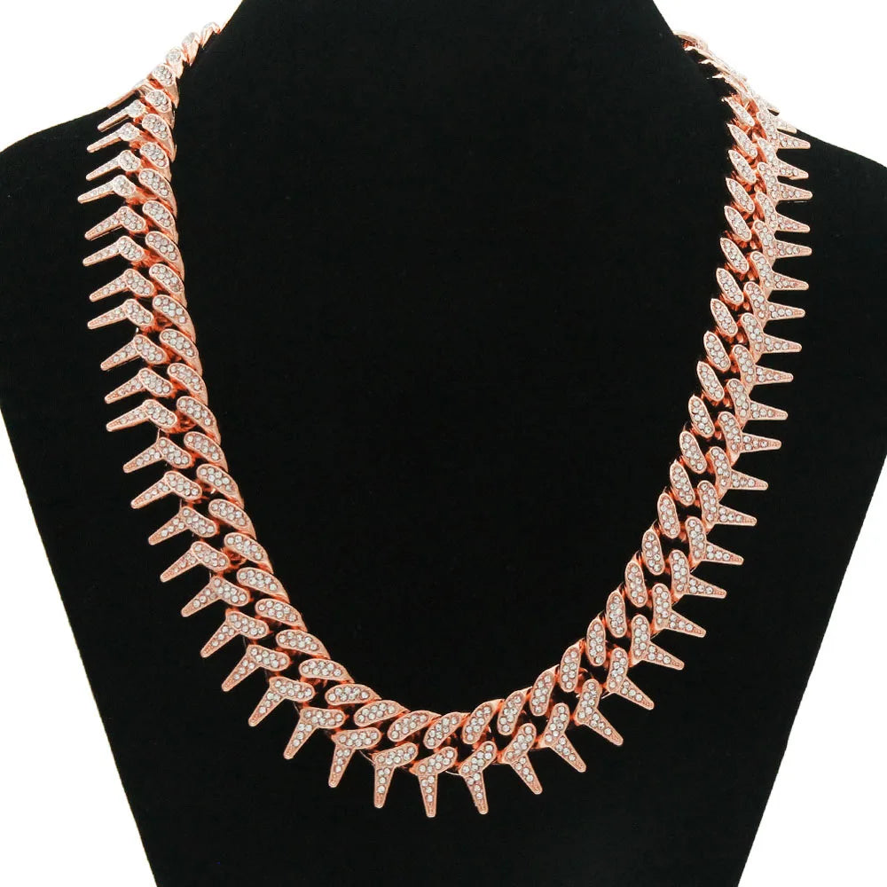 20mm Gothic Thorns full rhinestone Miami Cuban chain necklace with luxury sparkling design for men and women – Rhinestone Belt Shop
