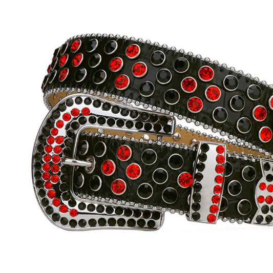 Black Strap With Red & Black Studded Rhinestone Belt