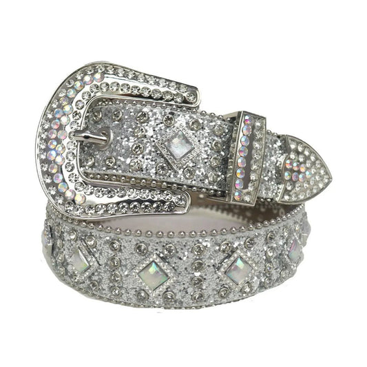 Diamond Rhinestone Belt With Grey Glitter Strap