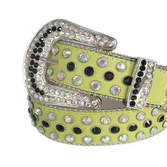 Chromatic And Black Rhinestone Belt With Green strap