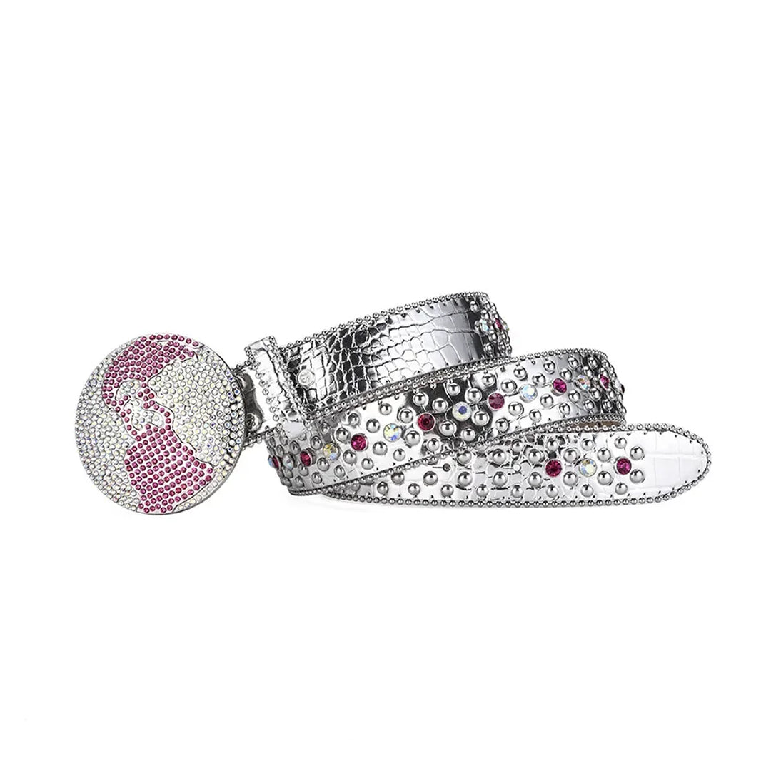Globe Buckle With Silver & Pink Studded Rhinestone Belt