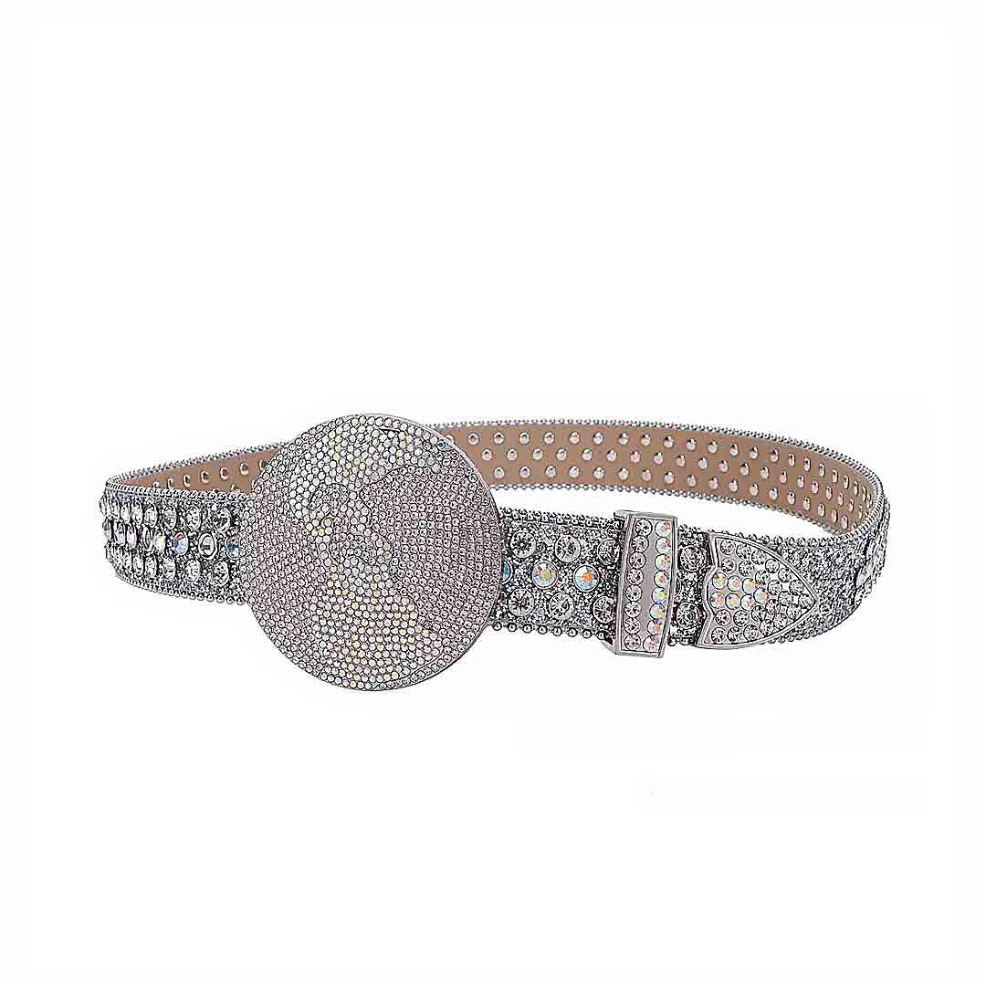 Globe Buckle With Silver & Crystal Studded Rhinestone Belt