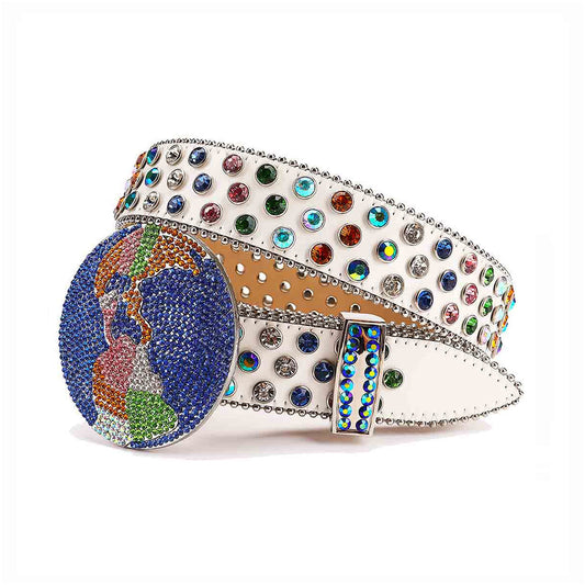 Globe Buckle With Crystal & Multi Studded Rhinestone Belt