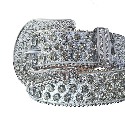 Diamond Rhinestone Belt With Gray Glitter Strap