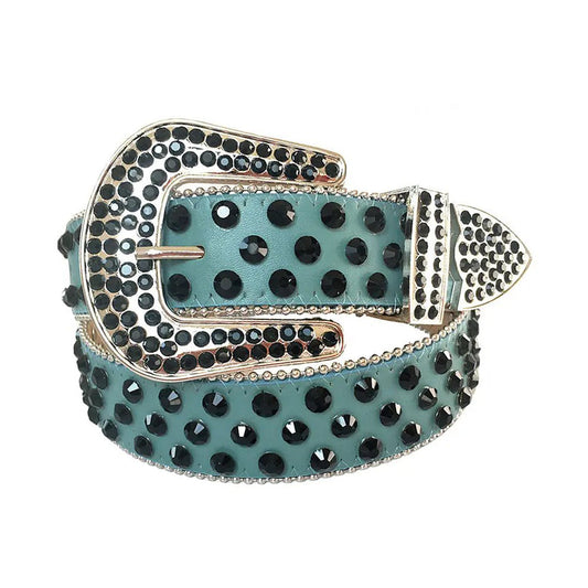 Black Rhinestone Belt With Cyan Strap