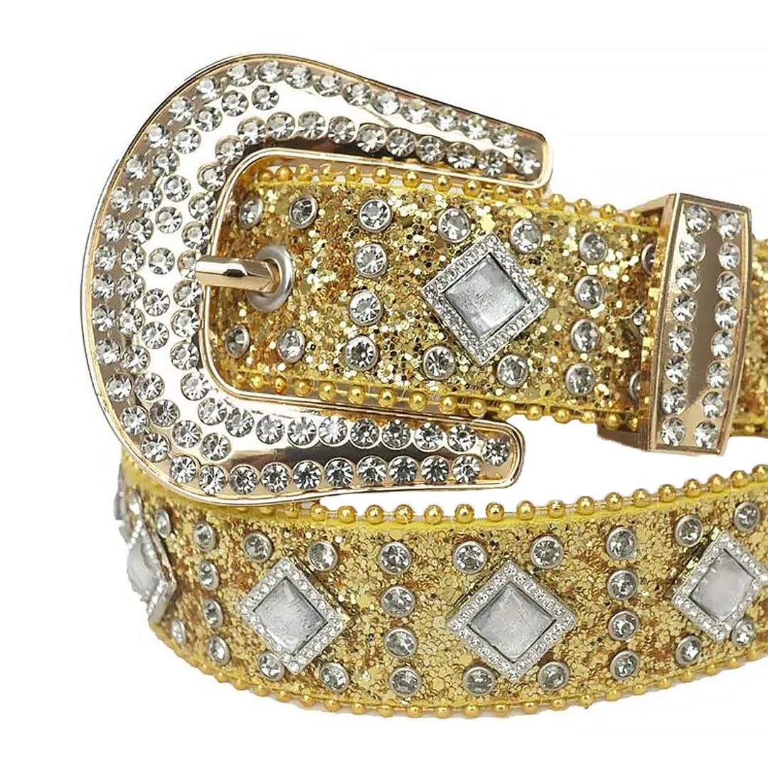 Diamond Rhinestone Belt With Golden Glitter Strap