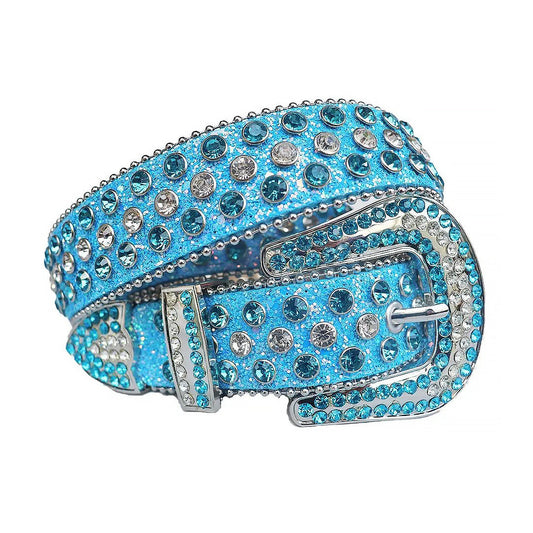 Sky Blue and Clear Rhinestone Belt With Sky Glitter Strap