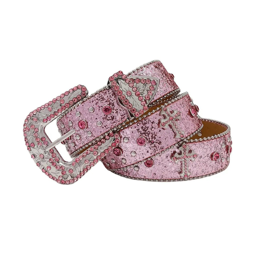 Pink rhinestone belt with pink strap – Rhinestone Belt Shop