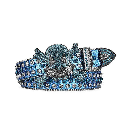 Gengar Buckle Metal Blue Strap with Crystal & Rhinestone Studded Belt