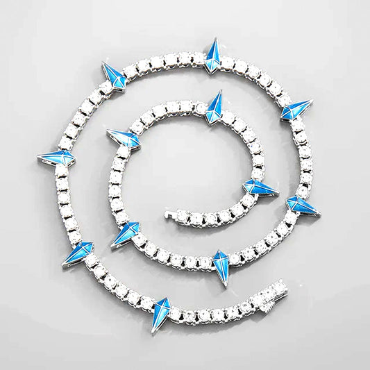 Dripping colorful bling tennis Cuban chain iced out necklace – Rhinestone Belt Shop