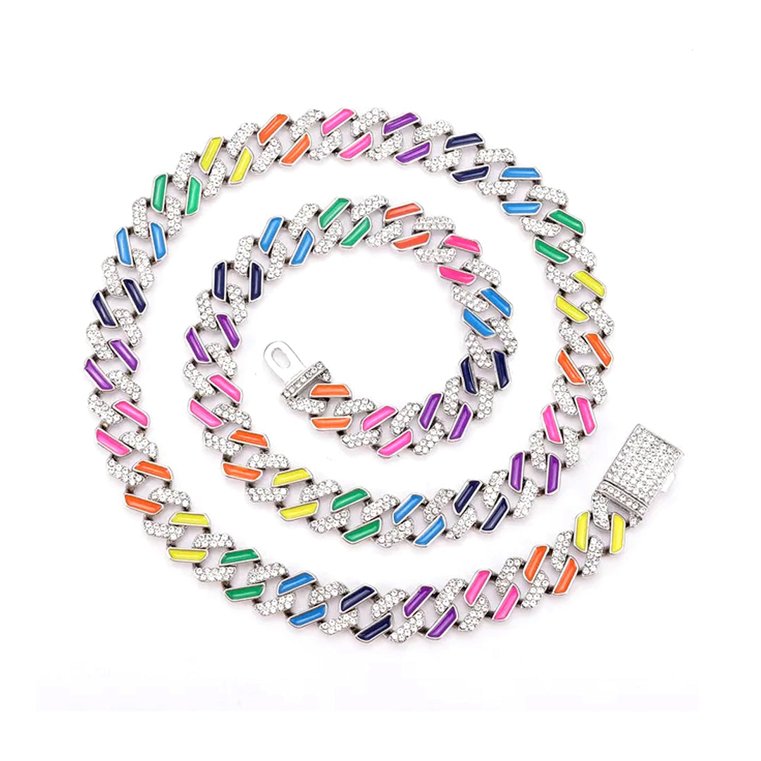 13mm colorful Miami Cuban link chain – Rhinestone Belt Shop