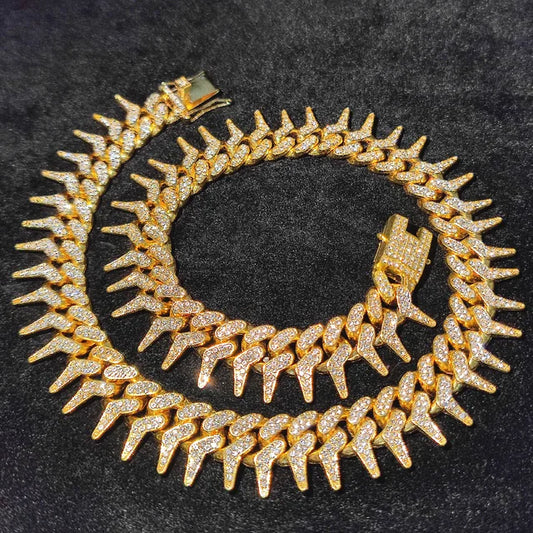 20mm Gothic Thorns full rhinestone Miami Cuban chain necklace with luxury sparkling design for men and women – Rhinestone Belt Shop
