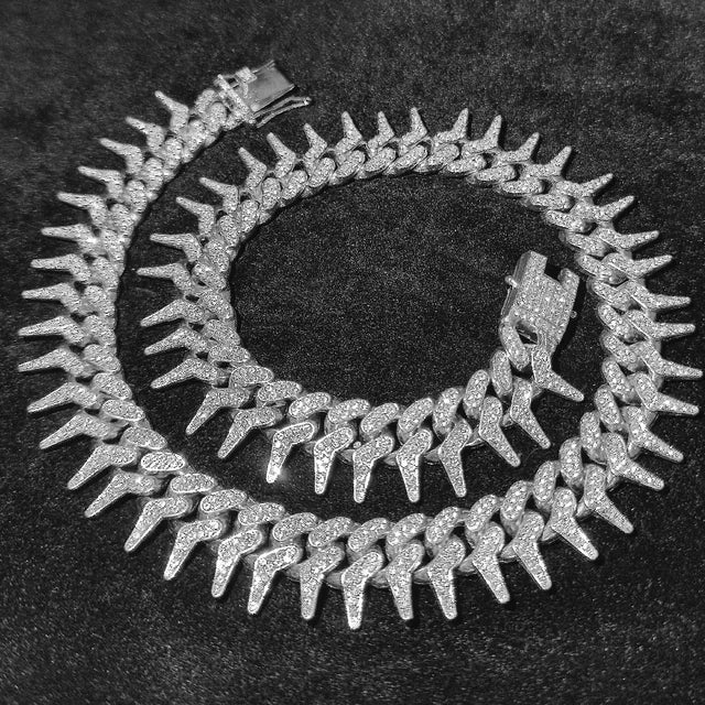 20mm Gothic Thorns full rhinestone Miami Cuban chain necklace with luxury sparkling design for men and women – Rhinestone Belt Shop