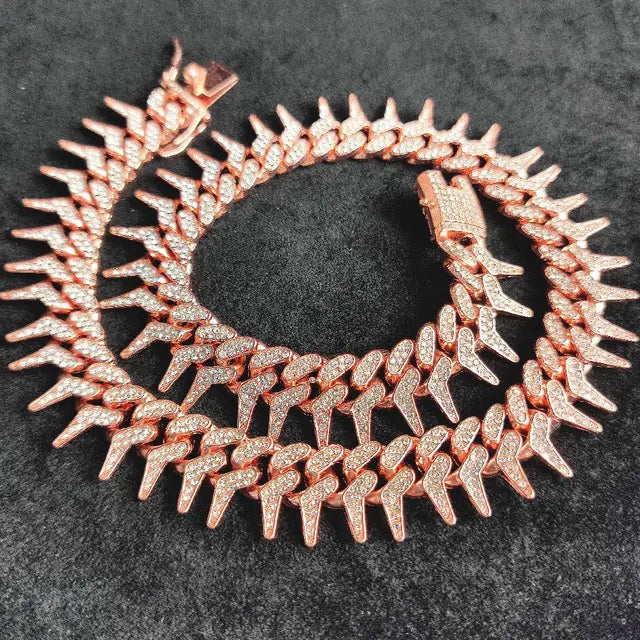 20mm Gothic Thorns full rhinestone Miami Cuban chain necklace with luxury sparkling design for men and women – Rhinestone Belt Shop