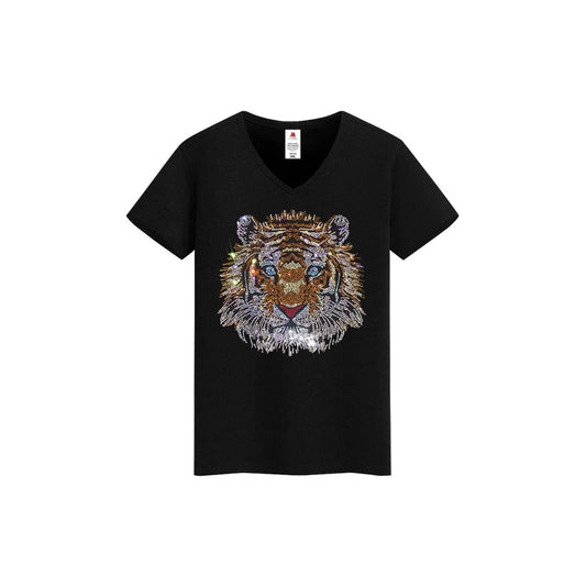 Tiger Print Rhinestone T-shirt
