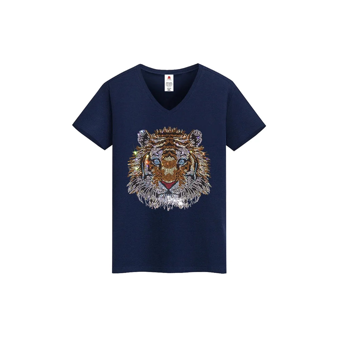 Tiger Print Rhinestone T-shirt