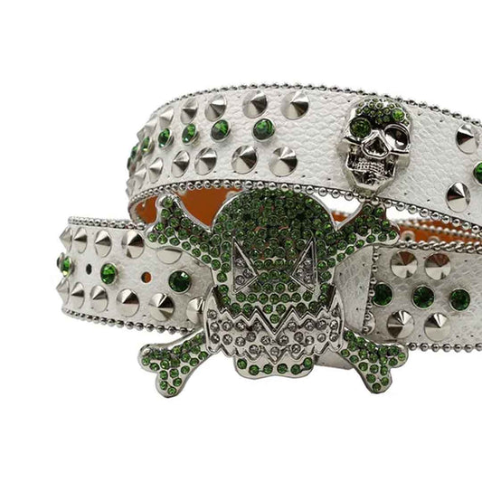 Gengar Green Buckle Metal White Strap with Crystal & Rhinestone Studded Belt