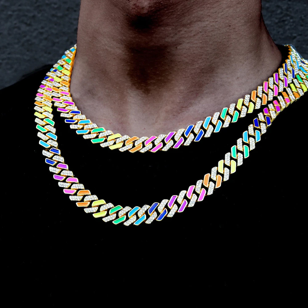 13mm colorful Miami Cuban link chain – Rhinestone Belt Shop