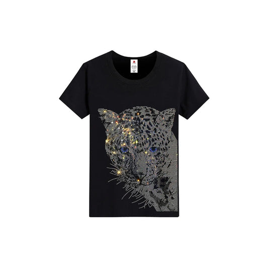 Leopard Print Rhinestone T-shirt