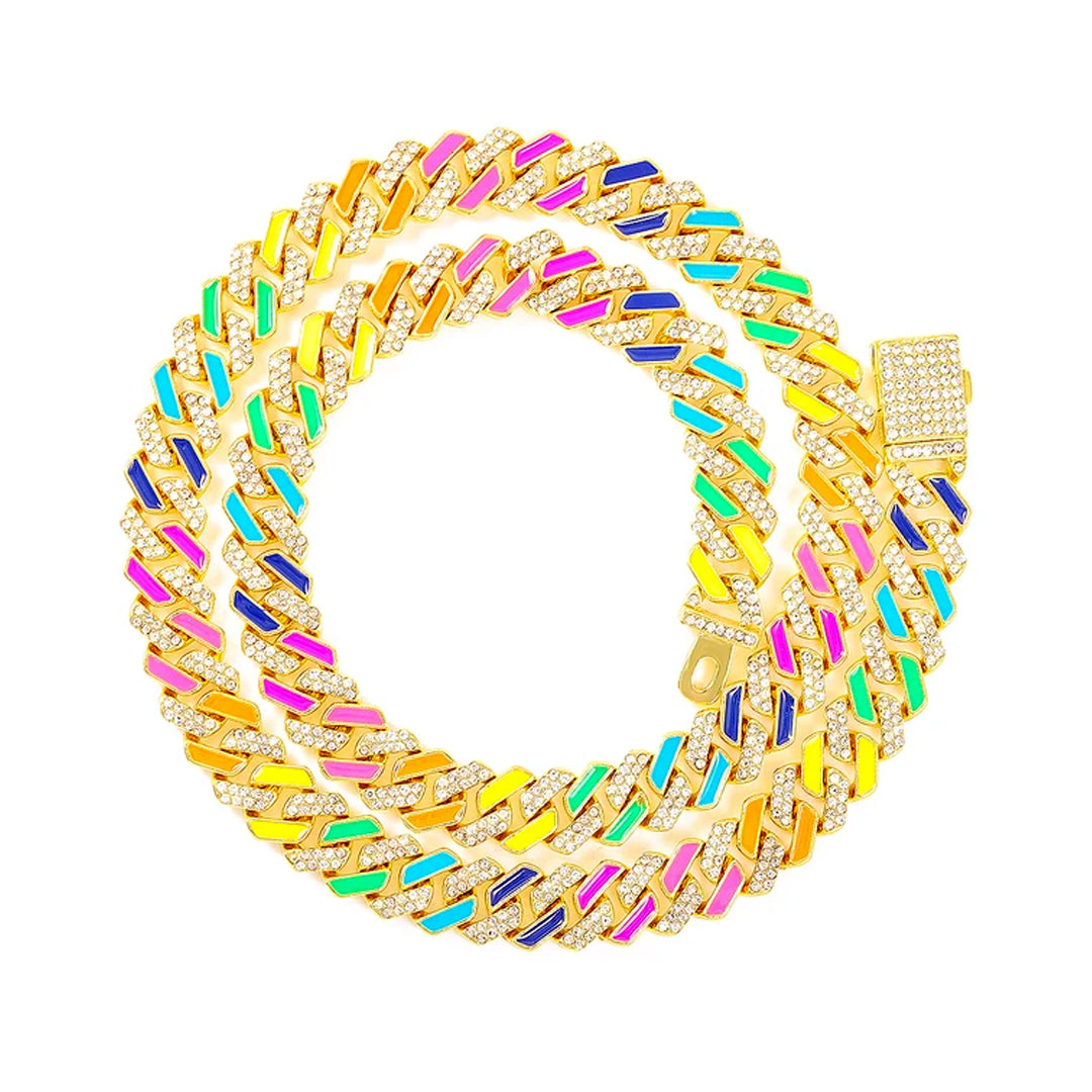 13mm colorful Miami Cuban link chain – Rhinestone Belt Shop