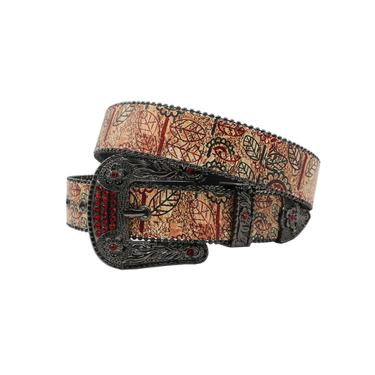 Black buckle leaf strap red studded rhinestone belt – Rhinestone Belt Shop