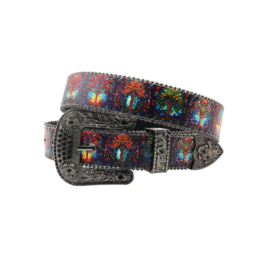 Wide buckle colorful tress black studded rhinestone belt – Rhinestone Belt Shop