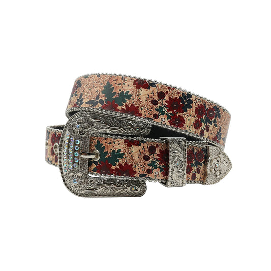 Wide Buckle Design Strap With Blue Studded Rhinestone Belt