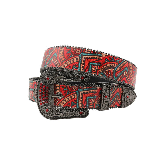 Black buckle classic strap red studded rhinestone belt – Rhinestone Belt Shop