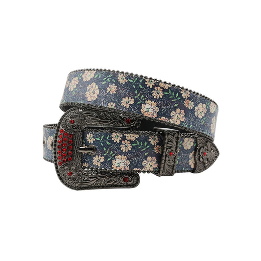 Black buckle flower strap red studded rhinestone belt – Rhinestone Belt Shop