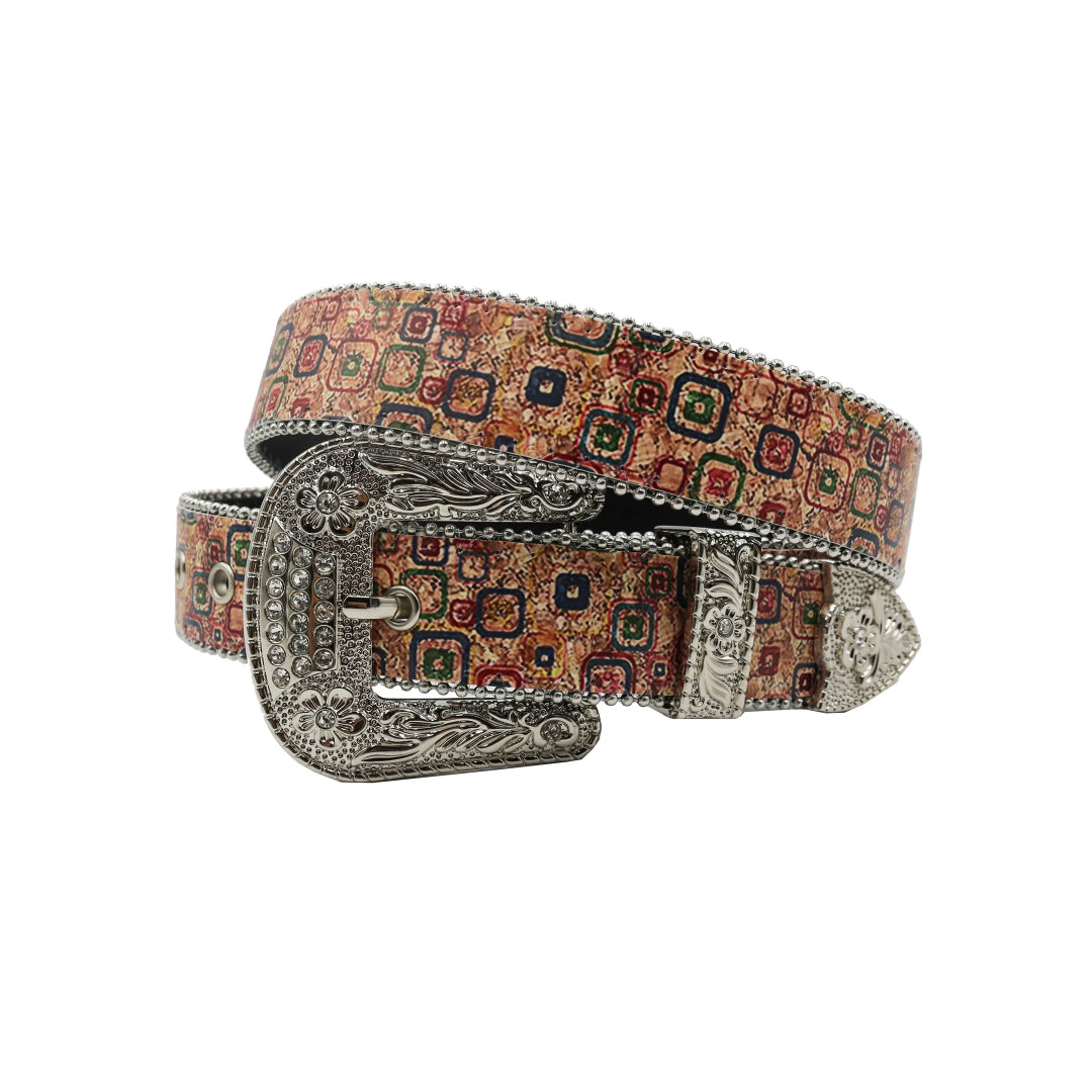 Silver buckle square design strap silver studded rhinestone belt – Rhinestone Belt Shop