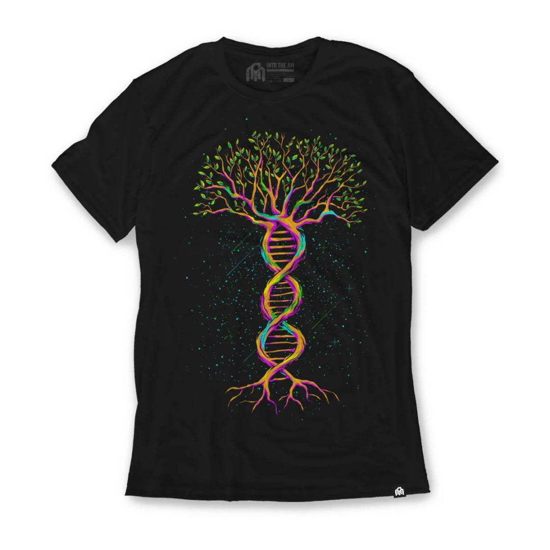 White shirt featuring a sparkling rhinestone-embellished Tree of Life print, combining casual comfort with a stylish, eye-catching design.