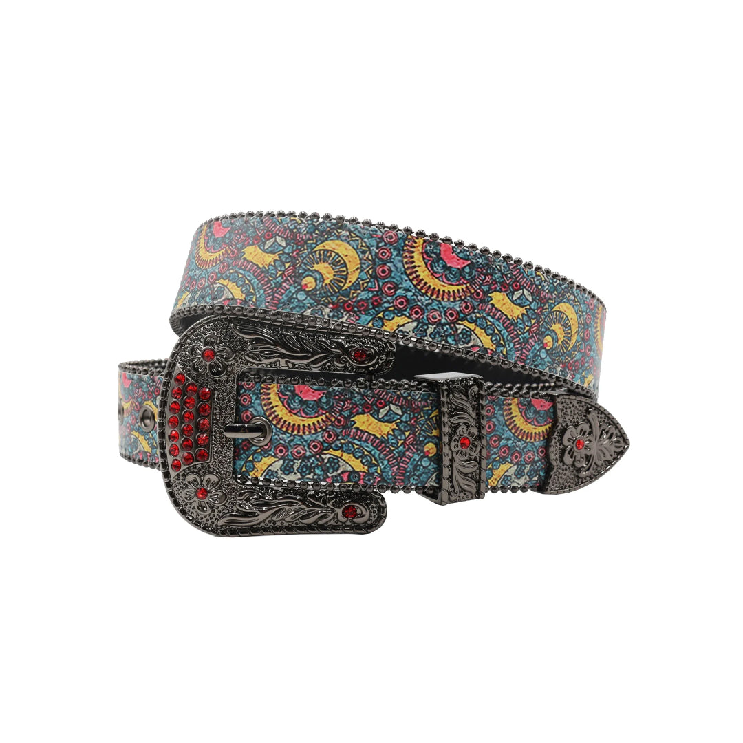 Black buckle blue strap red studded rhinestone belt – Rhinestone Belt Shop