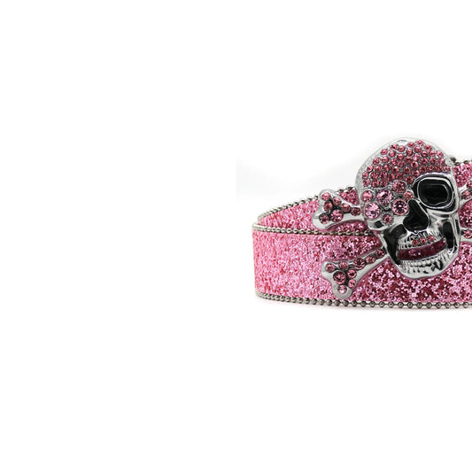 Skull Buckle With Vibrant Pink Western Rhinestone Belt